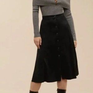 ARITZIA WILFRED Gaudin Black Faux Suede Knee Length Button Skirt - Size 6